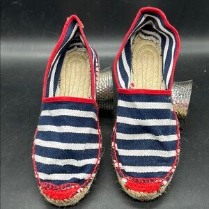 Striped Espadrille Flats with Red Trim